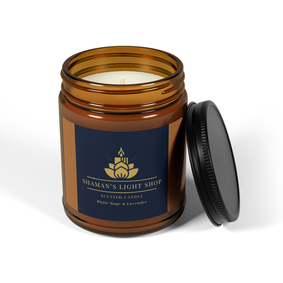 White Sage + Lavender Scented Soy Candle (Amber Jar)