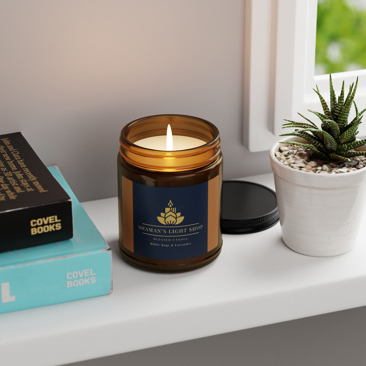 White Sage + Lavender Scented Soy Candle (Amber Jar)